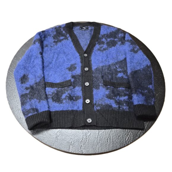 7 For All Mankind Mohair Blend Cardigan Blue Black Italy S Cobain Style Grunge - Picture 1 of 8